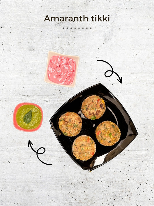 Amranth Tikki with Beetroot Tzatziki and Mint Chutney