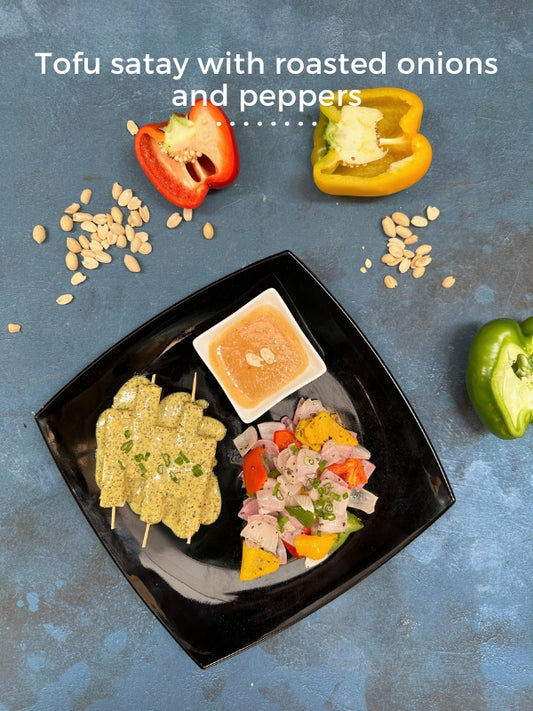 Tofu Satay with Roasted Onions and Peppers
