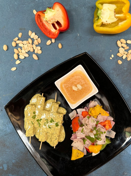 Tofu Satay with Roasted Onions and Peppers