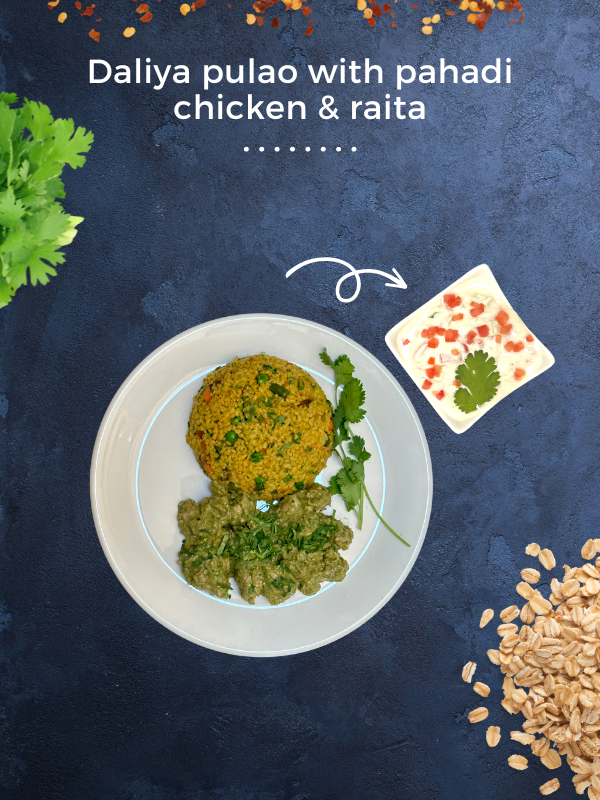 Dalia Pulao with Pahadi Chicken & Raita