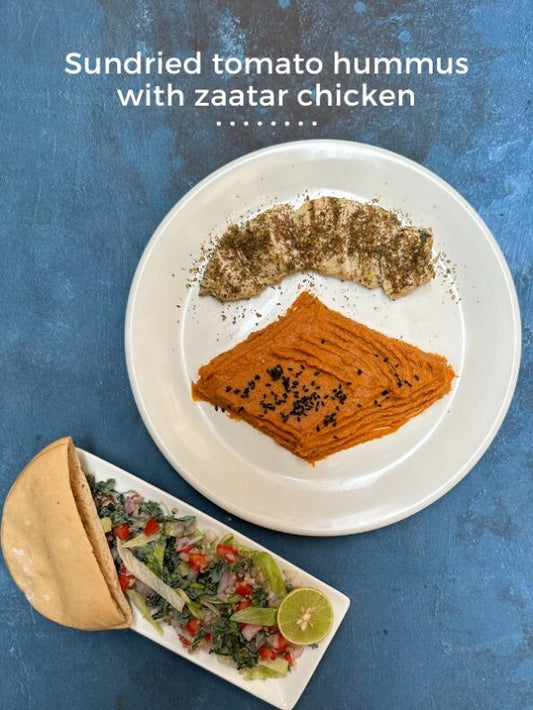 Sundried Tomato Hummus with Zaatar Chicken